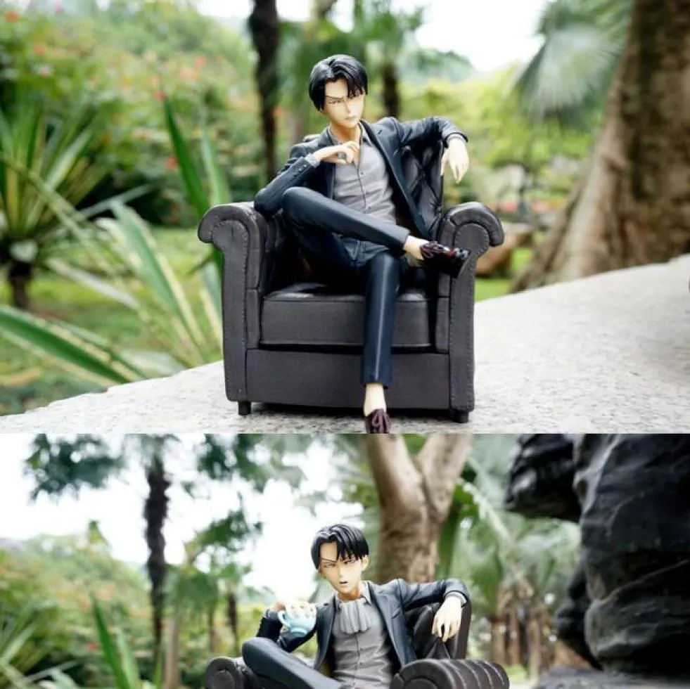 16 cm Attaque sur Titan Costume Noir Levi Ackerman Assis Canapé Figurine japonais Anime adulte Figurines jouets Anime figure2315633