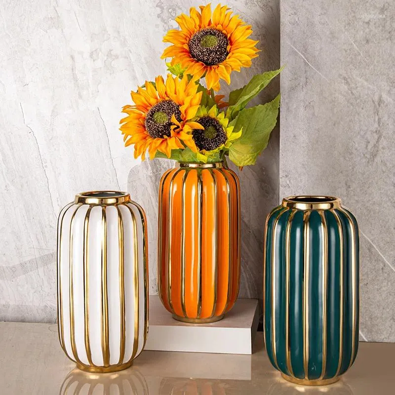 Vases Table à manger à domicile moderne Lumière luxe Vase en céramique électroplate de luxe