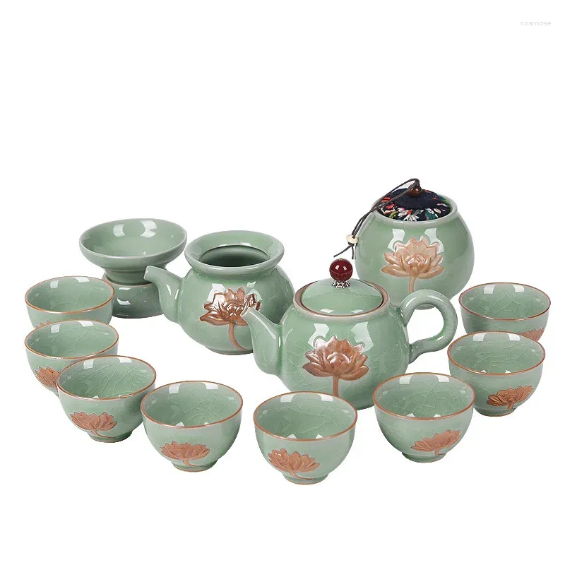 Set da tè Set da tè in loto in rilievo in ceramica - Confezione regalo in legno con tazza da vaso