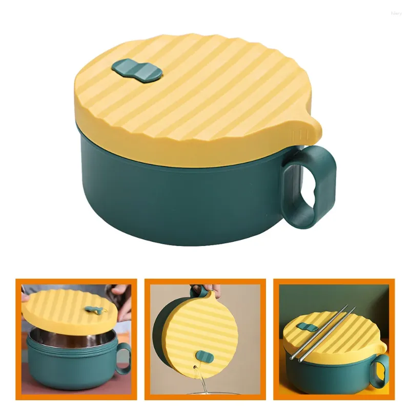 Dinnerware Instant Noodle Box 304 Stainless Steel Lunch With Tableware Student Girl (f991 Liner-yellow Green) Flatware Pp Bowl Lid