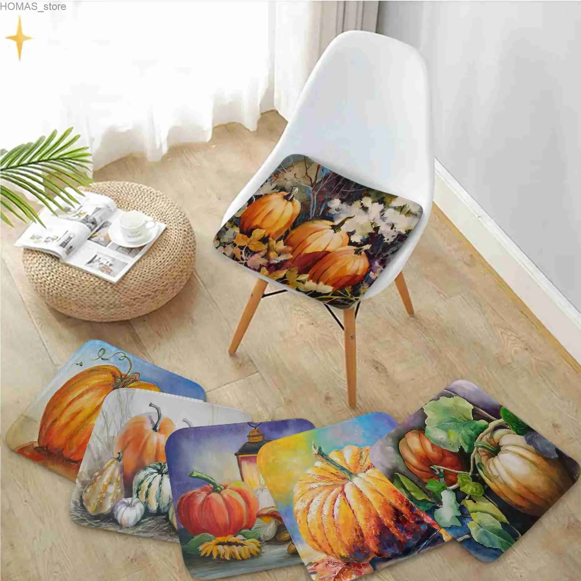 Coussin / oreiller décoratif aquarelle colorée de coussin de citrouille de citrouille tapis de chaise européenne coussin de plate-forme de tapis doux pour manger le patio de jardin de jardin décor tatami y240401