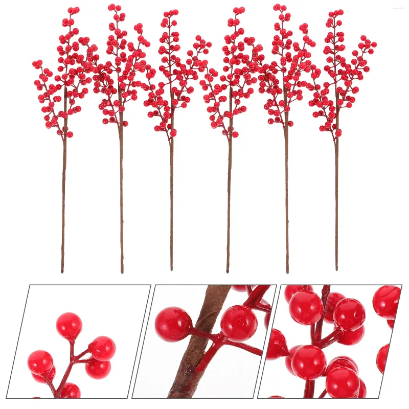 Decorative Flowers 6 Pcs Bouquet Ornament Berry Stem Simulation Artificial Christmas Tree Decor Foam Fake Branches Picks