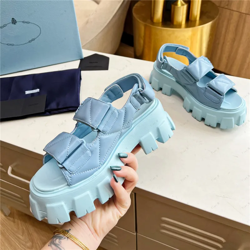 High quality Sandals Shoes Women Size35-41 Genuine Leather slingback Sandals High Heels Flat Platform thick bottom famous brand Sewing Beach Flats Designer Shoes