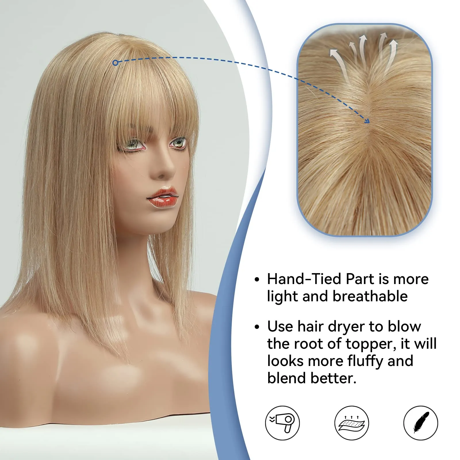 Blonde Golden 10/14inch Human Hair Topper Real 100%... From  display picture 2