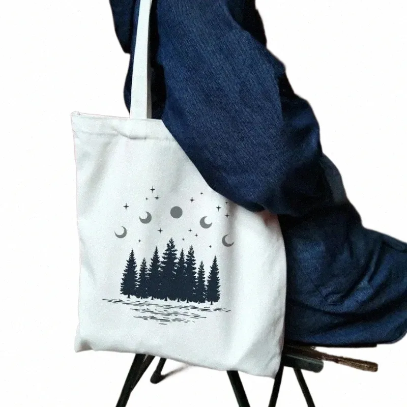 Damen Handtaschen Tuch Canvas Einkaufstasche Dark Forest Print Shop Reisen Frauen Eco wiederverwendbare Schulter Shopper Taschen Bolsas de Tela J5YN #