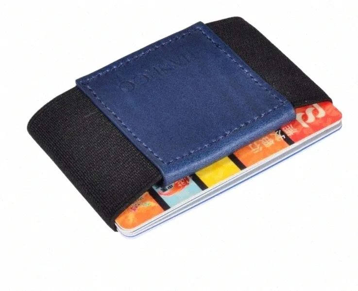 Men de crédit Carte d'identité Holder Slim Wallet Mini Pocket en cuir authentique Couture à la main Couture noire E1QK #