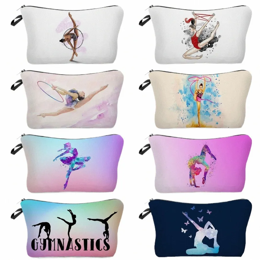 Gymnastique rythmique Imprimer Sac cosmétique pour femme Ballet Dancer Girl Organisateur de maquillage Casual Voyage Trousse de toilette École Trousse 93JJ #