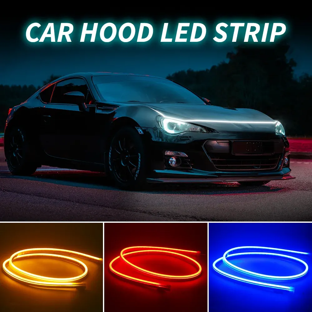 MICTUNING 71" LED Flexible Car Hood Light Strip – Dynamic Daytime Running Light, Cold White 6000K DRL