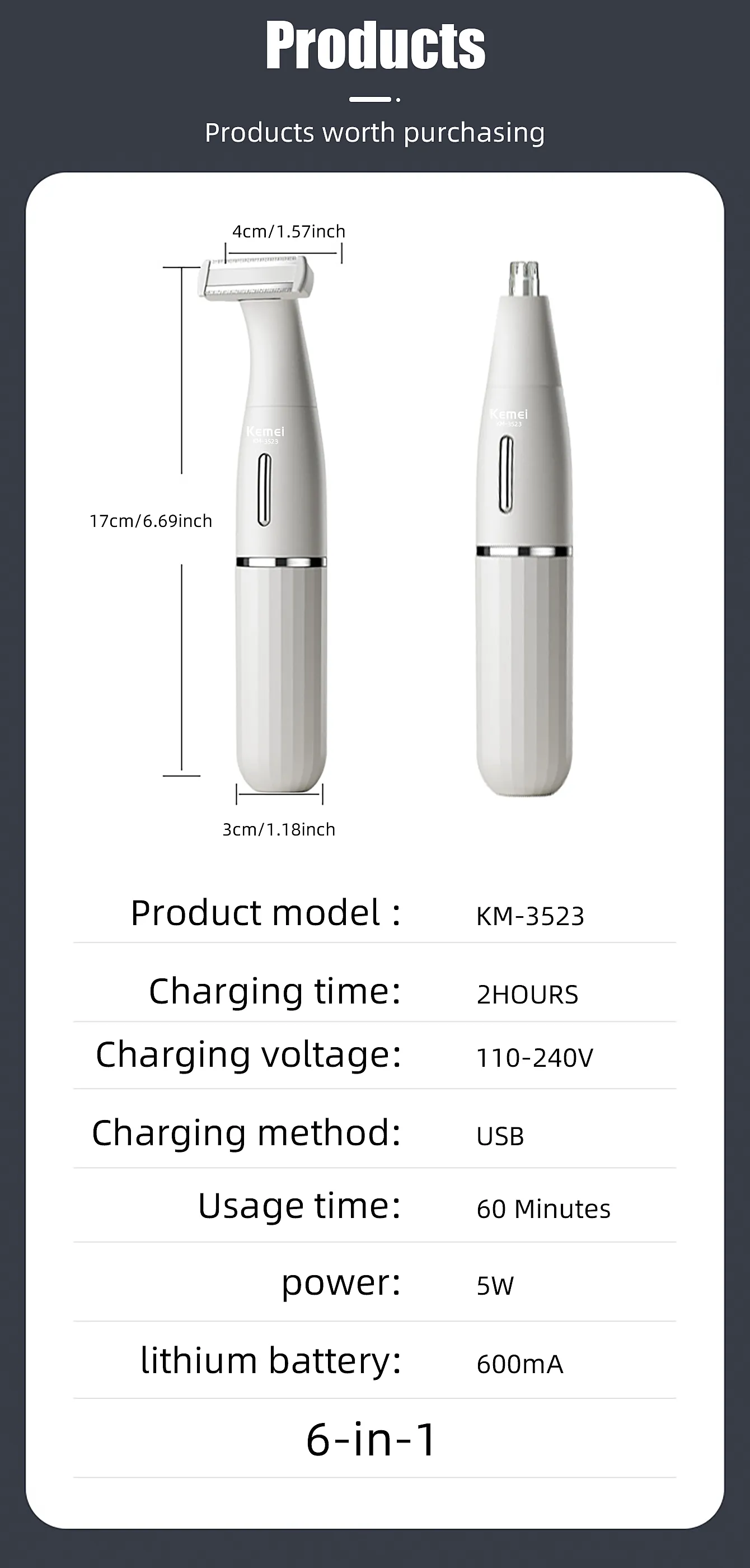 Épilateur Kemei 6-en-1