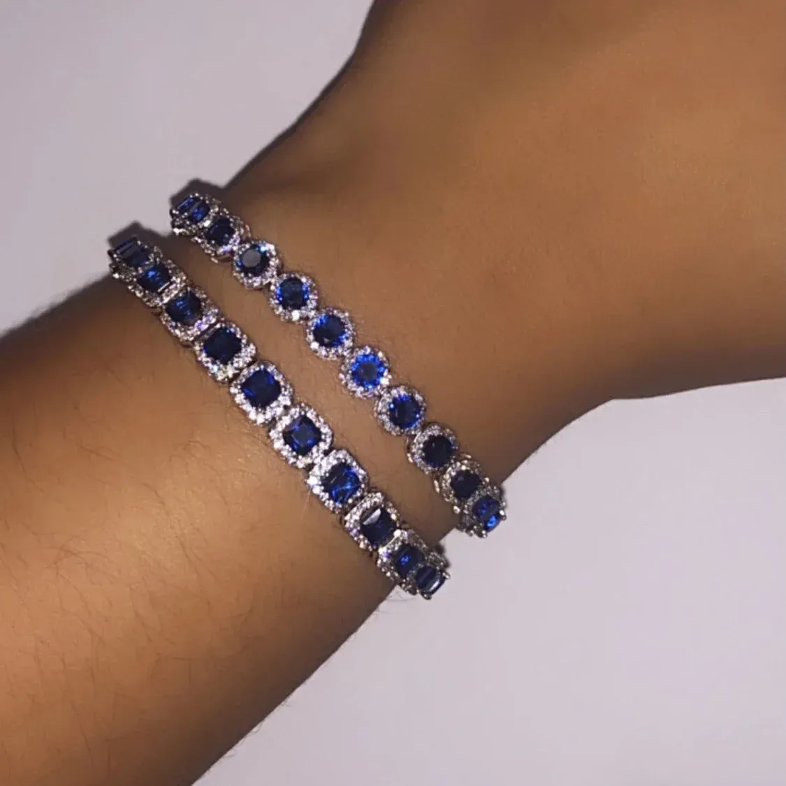 Bracelets bleu blanc rose 3 couleurs cubiques zircone carré cluster cluster bracelet chaîne de tennis pour femmes bijoux glacés girls iced out