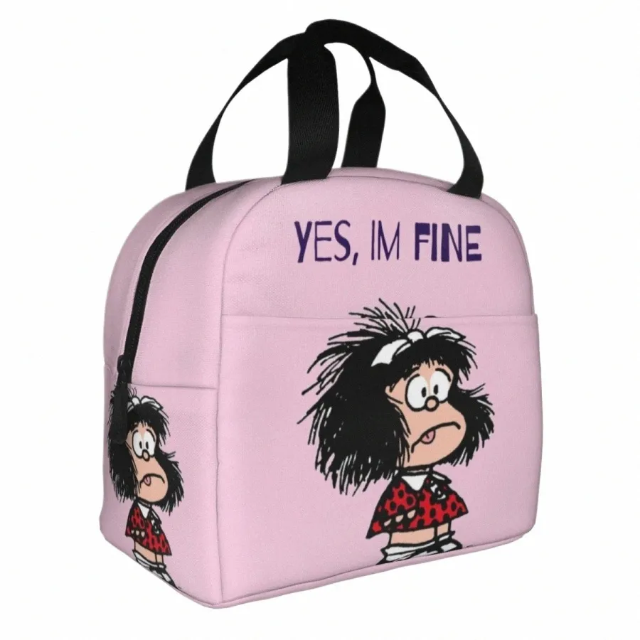 Carto Mafalda ou Quiero Café imprimé Harajuku Sac à lunch isolé Repas Ctainer Sac isotherme Fourre-tout Boîte à lunch Sacs de stockage des aliments B0Fb #