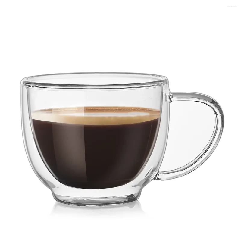 Tassen 200 ml Einfache transparente Kaffeetasse Doppelschichtige Glastasse mit Griff Hochtemperatur-Cappuccino-Café