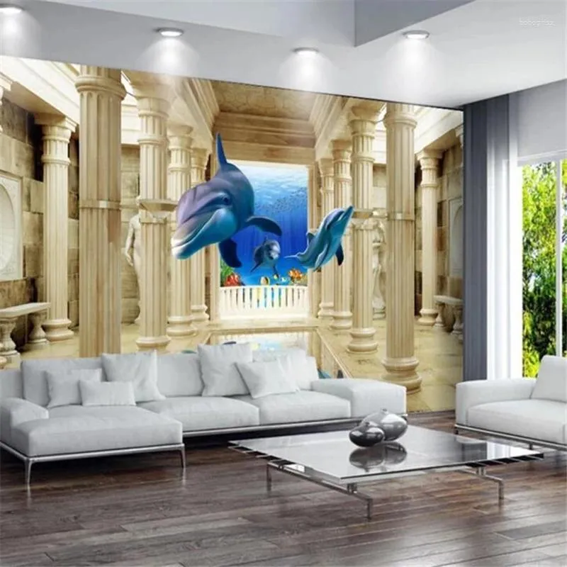 Wallpapers Wellyu Wallpaper For Walls 3 D Underwater World 3d Cubism Roman Column TV Background Wall Papier Peint