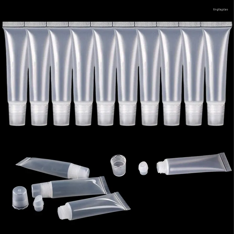 Butelki do przechowywania 100pcs 8G-15G puste przezroczyste rurki wargowe napełnione kosmetyczne squeeze wargat lśniące pojemniki do makijażu podróży DIY