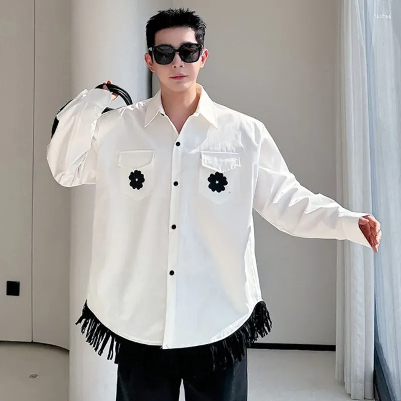 Camicie casual da uomo SYUHGFA Camicia coreana con stampa di design nappa maschile 2024 Primavera Abbigliamento moda Colletto rovesciato allentato