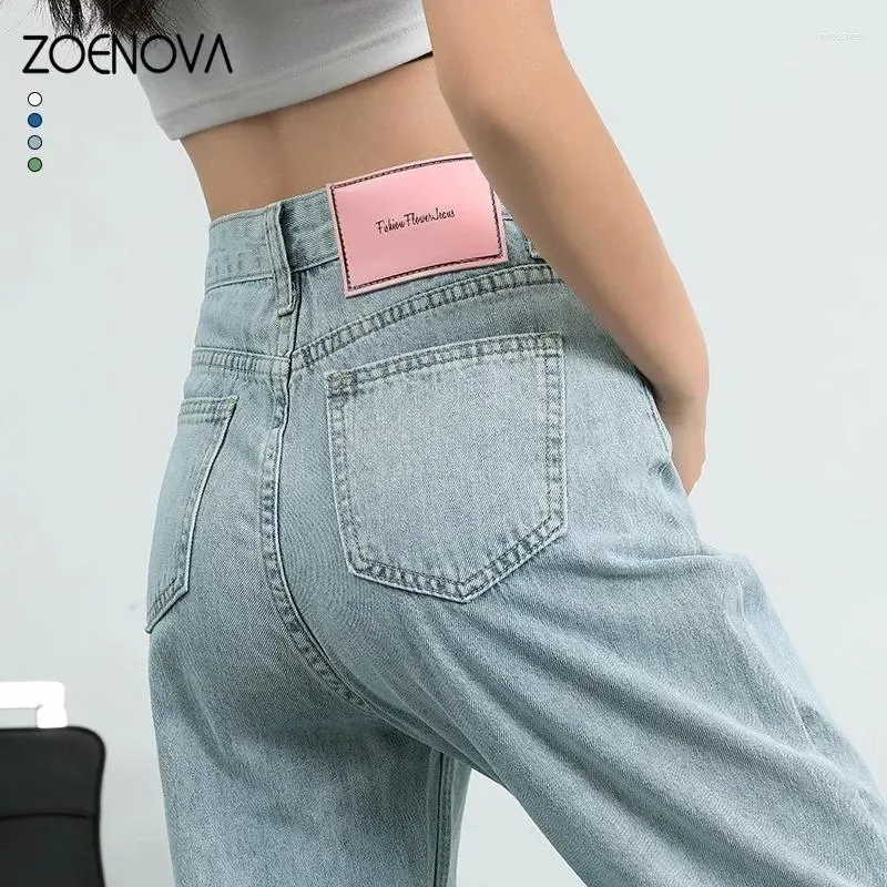 Damenhose ZOENOVA Y2K Straight Jeans Sommer 2024 Hohe Taille Baggy Wide Leg Street Ins Korea Mode Grün Blau