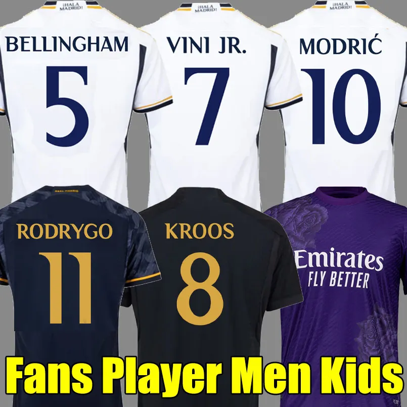 Camiseta de fútbol Real Madrid 22 23 24 BELLINGHAM VINI JR CAMAVINGA ALABA VINICIUS MBAPPE RODRYGO MODRIC Rudiger 2023 2024 soccer jerseys hombre mujer niño kit football shirt