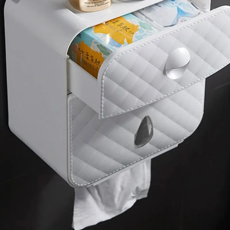 Storage Boxes Household Toilet Paper Holder Waterproof Wall-Mounted Bathroom Box With Shelf Plastic Tissue For Family