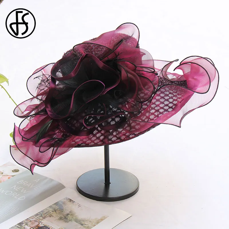 Ladies Fedora Hat Elegant Organza Red Formal Hat... From  display picture 3