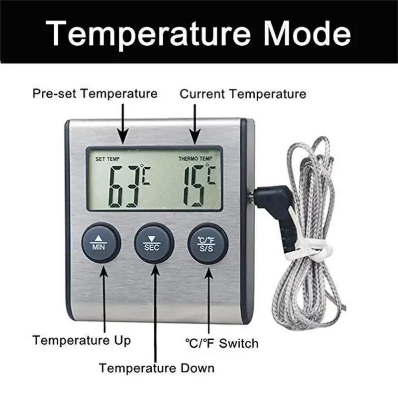 Jauges Nouveau thermomètre numérique BBQ viande cuisine nourriture sonde en acier inoxydable température cuisson four compteur gril minuterie fonction