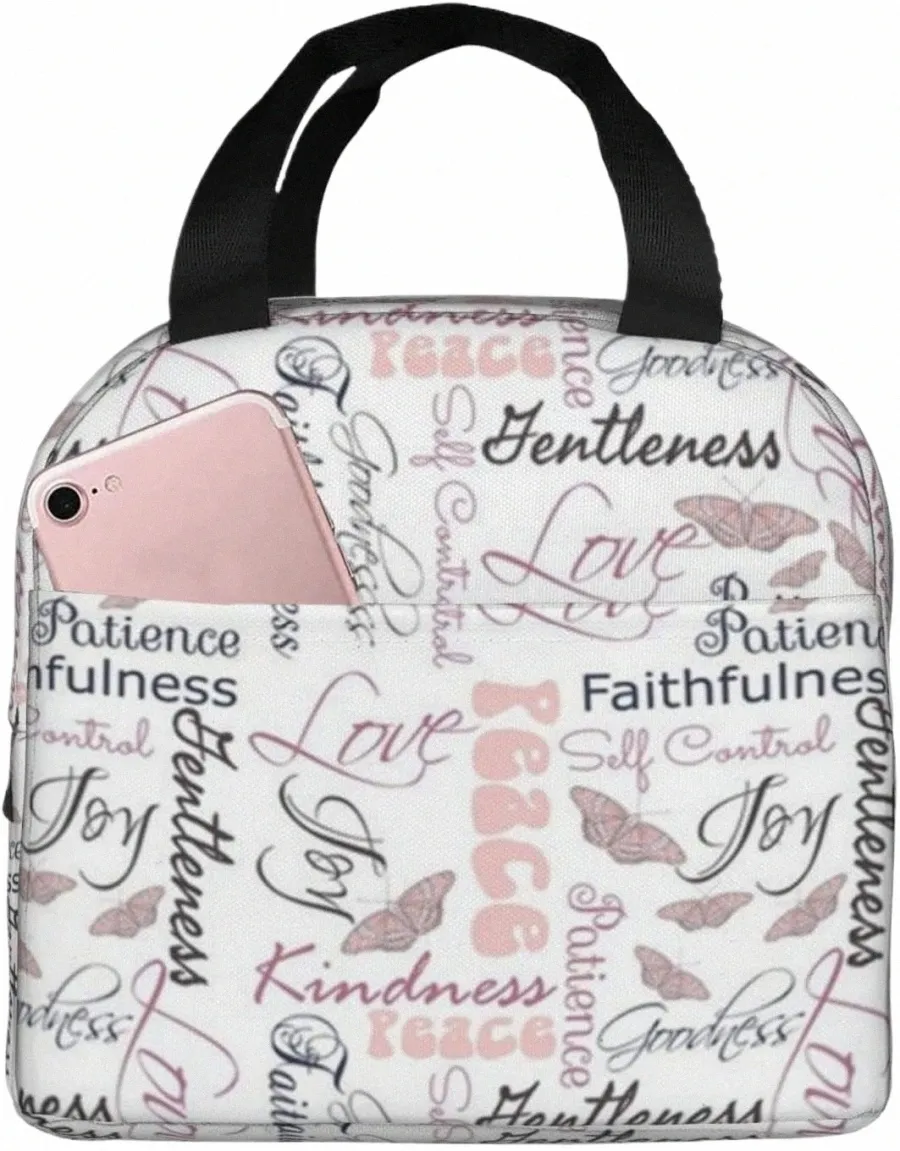 Christian Fruit of the Spirit Butterflies Lunch Box återanvändbar lunchväska Tygväska isolerad lunchväska för kvinnor män kamskola k8wx#