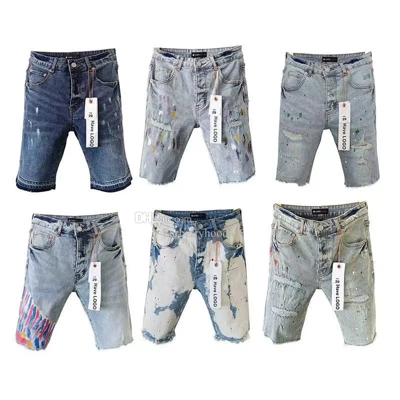 Mor Kot Kısa Stil Mor Marka Tasarımcı Kot Mens Pants Mor Yaz Mağarası Yüksek Kalite İşlemeli Denim Pantolonlar Erkek Mor Kot