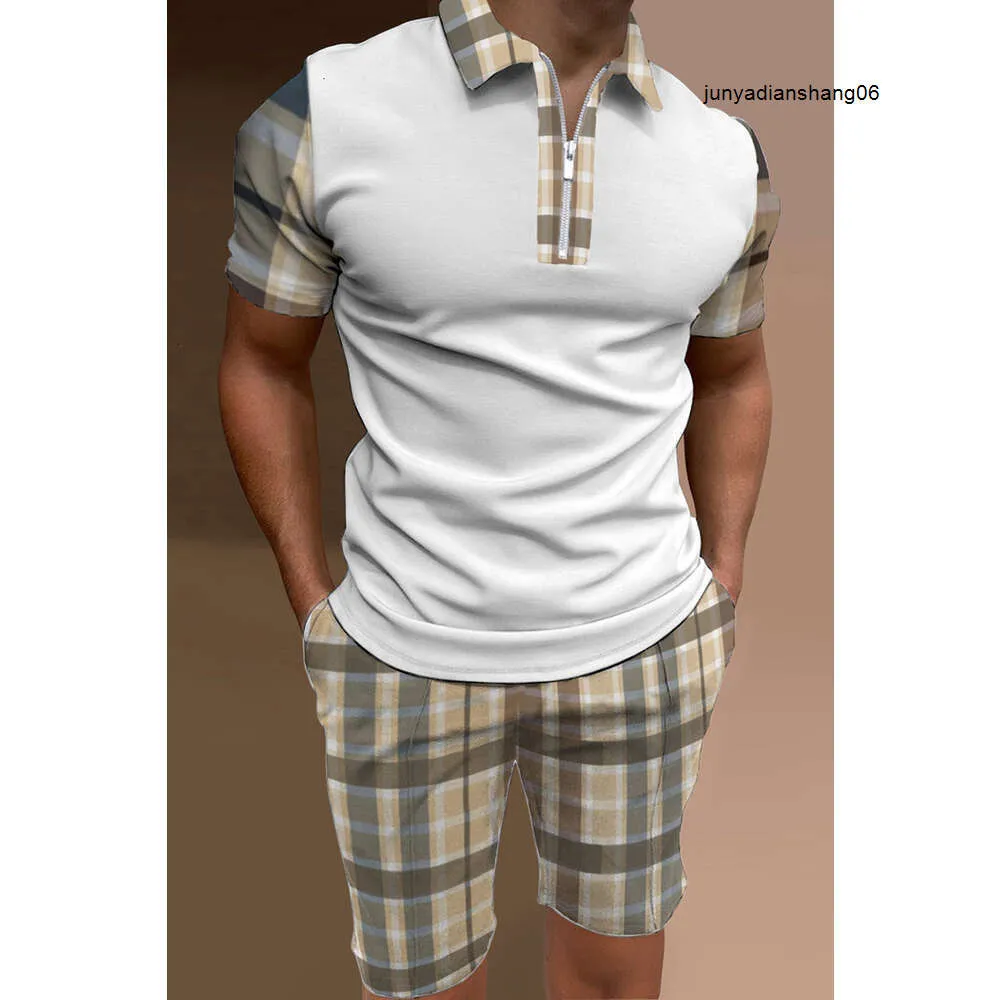 New Fashion Loose Polo Shirt Print Short Sleeve Top Beach Shorts Casual Set Yd6i