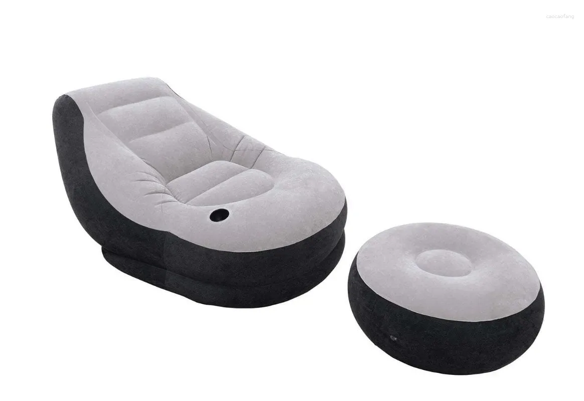 Poltrona lounge ultra gonfiabile con cuscino con portabicchieri e set ottomano