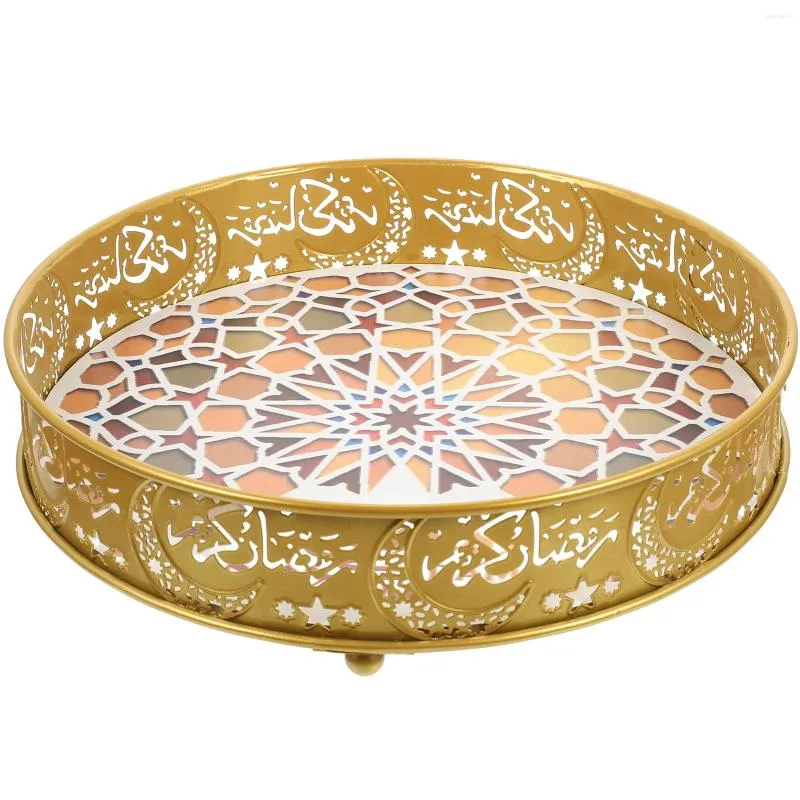 Figurine decorative Vassoio portaoggetti in ferro battuto Dessert Ramadan Gioielli Decorare Contenitore per frutta secca Cibo Eid Mubarak Piatto da tavolo
