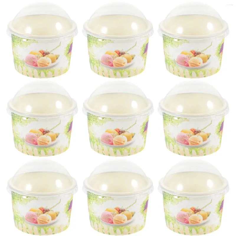 Disposable Cups Straws 50 Sets Ice Cream For Desserts Plastic Containers With Lids Paper Bowls Cake