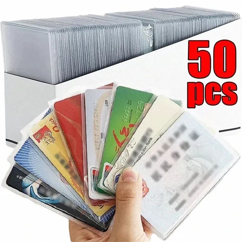 1-50 st transparent ID-kort Protector Frosted PVC Kreditkort Cover Anti-Magnetic Holder Postcard Ctainer Storage Påsar Fall U2AM#