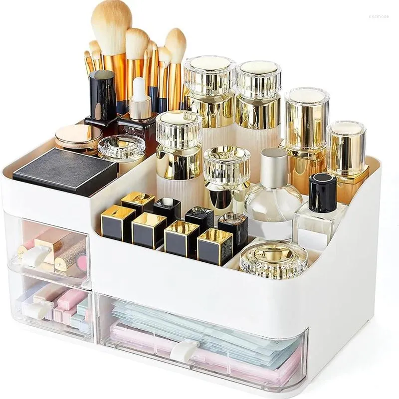 Boîtes de rangement 1 pièce Organisateur de maquillage Vanité White Plastic Brush Presseur
