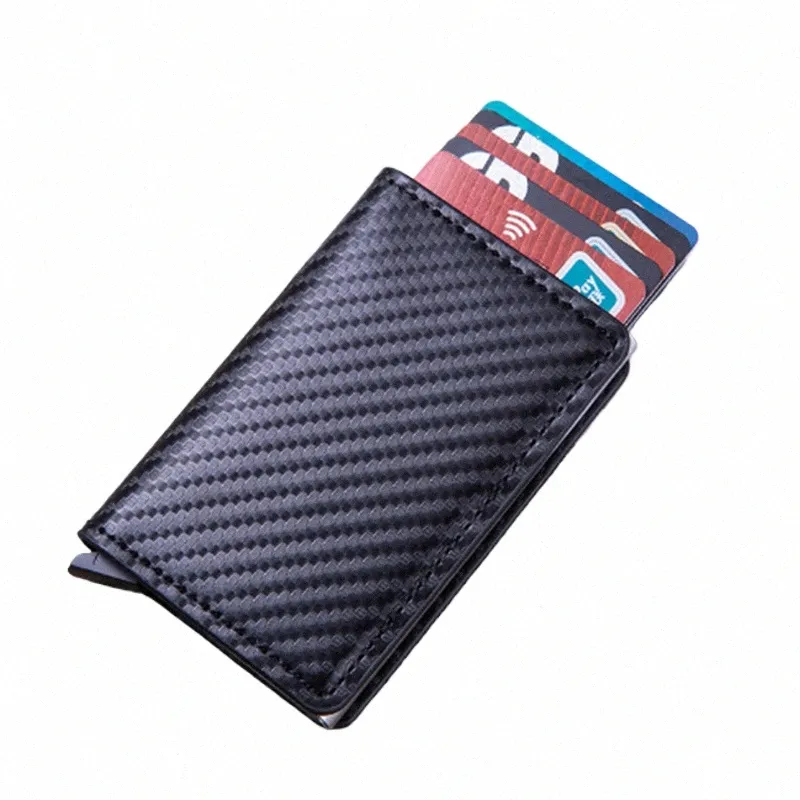 men Credit Card Holder RFID Blocking Microfiber Leather Magnetic Closure Pop Up Card Wallet with ID Window and Coin Pocket Q7YG#