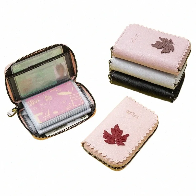 Trendiga multi-kortväskor Kvinnor Maple Leaf stor kapacitet Dragkortkort Holder Credit Card Set 24+2 Card O41T#