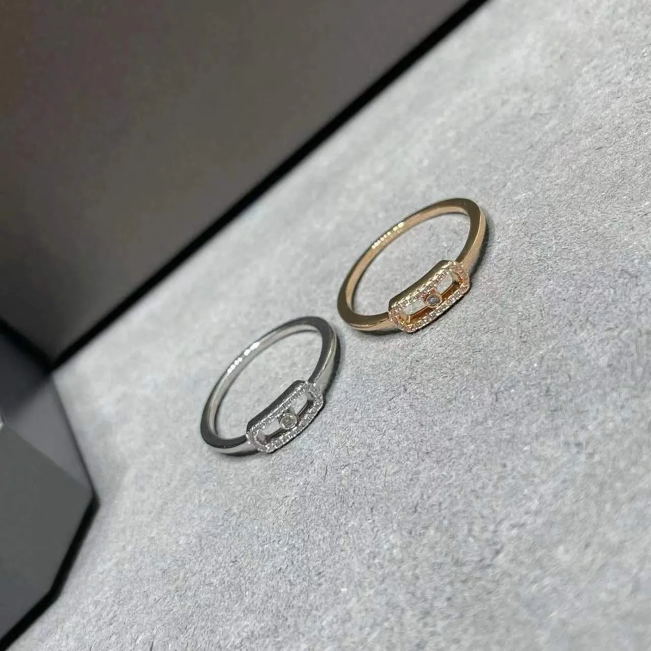 2024 Mexica plated 18k fashion ring Female Inset diamond Smart ring personality full diamond single diamond three diamond sliding ring elegant temperament noble