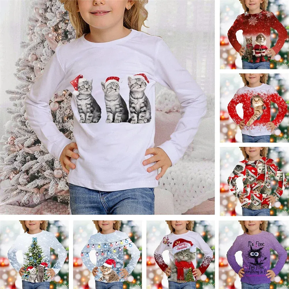 Children's Holiday TShirt With Cats and Snowman Printed Design for — free download