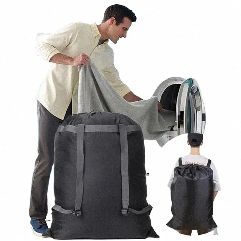 Wodoodporny ciężki plecak czarny jeden rozmiar poliestrowej torba pralniowa Travel Sport Duże odzież worka do przechowywania torebki u5zf#
