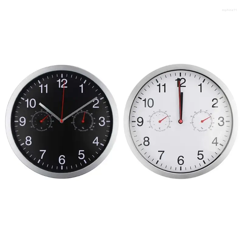 Wall Clocks Metal Silent Quiet Movement Hygrometer No-ticking Home Decorations For Living Rooms