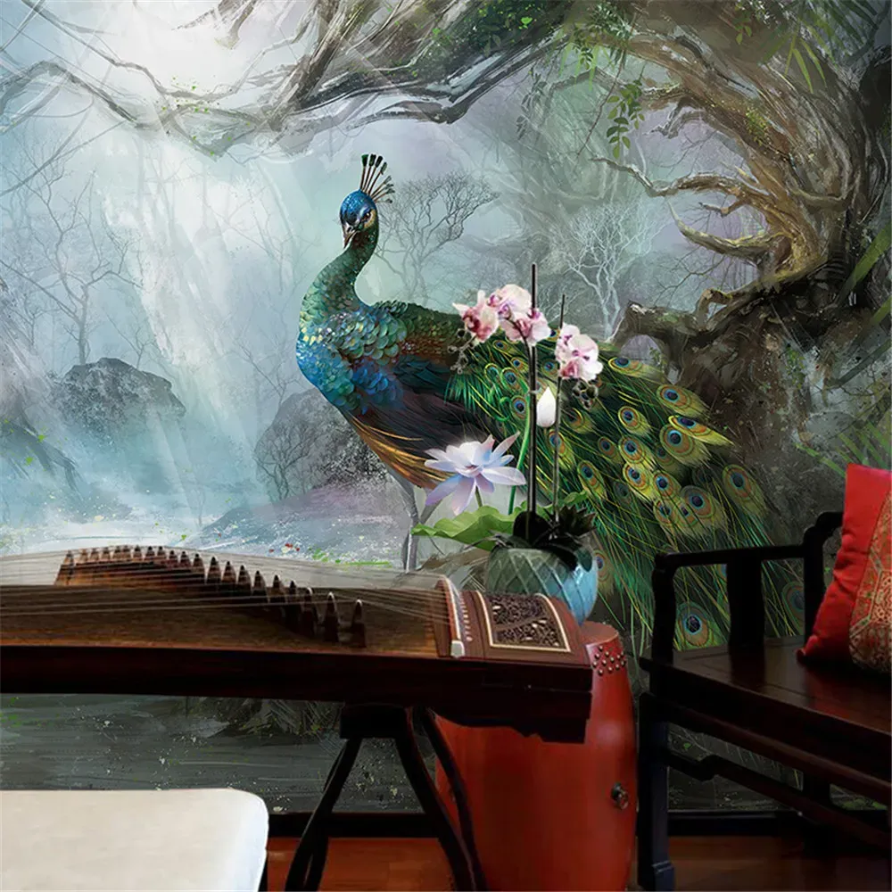 Peacock Mural Wallpaper – Large 3D Wall Mural 59”x39”, Premium Canvas, Non-Adhesive, For Living Room Or Bedroom