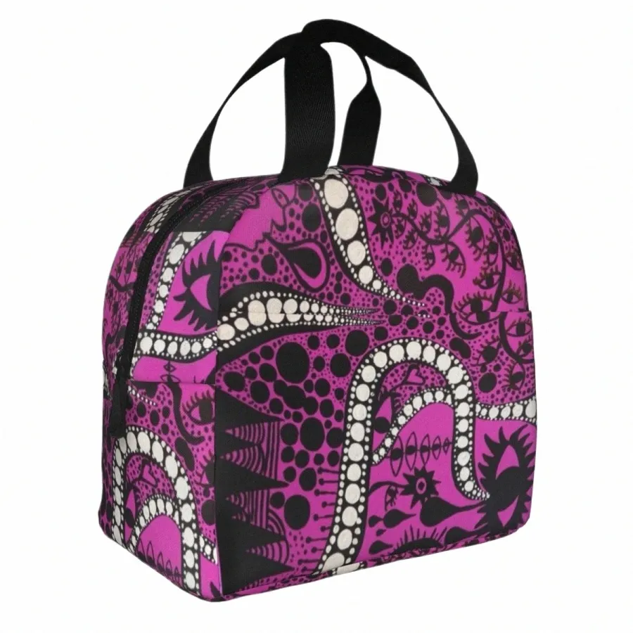 Yayoi kusama InsulatedランチバッグクーラーバッグミールCtainer Violet Polka Leakproof Lunch Box Tote Bento Pouch Office Picnic N6TG＃