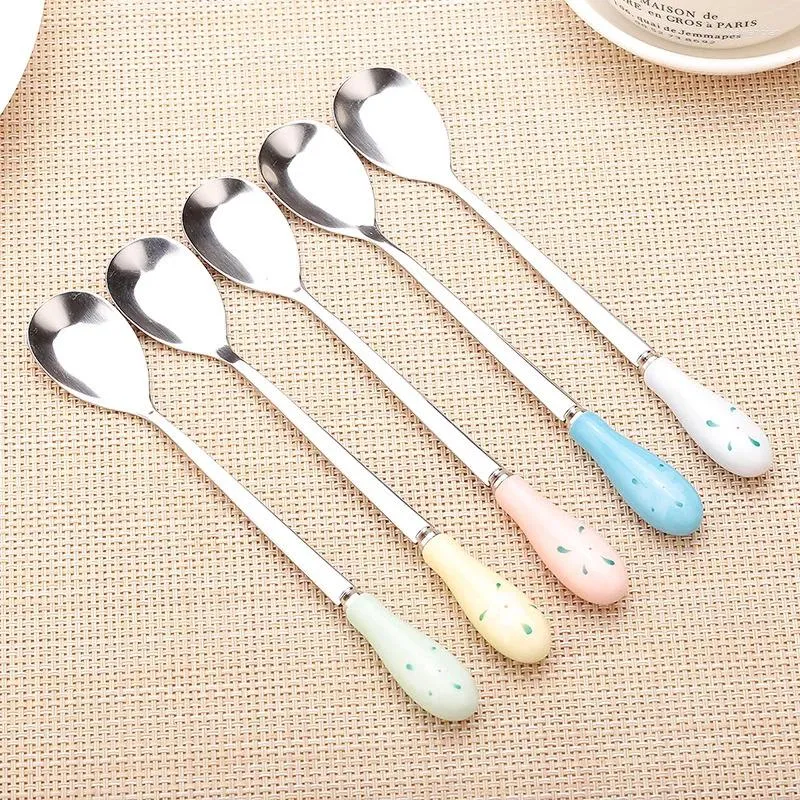 Spoons Cocktail Spoon Ceramic Handle Creative Idea Japanese Long Tool Stainless Steel Stirring Rod Appliance Mixing Ladle