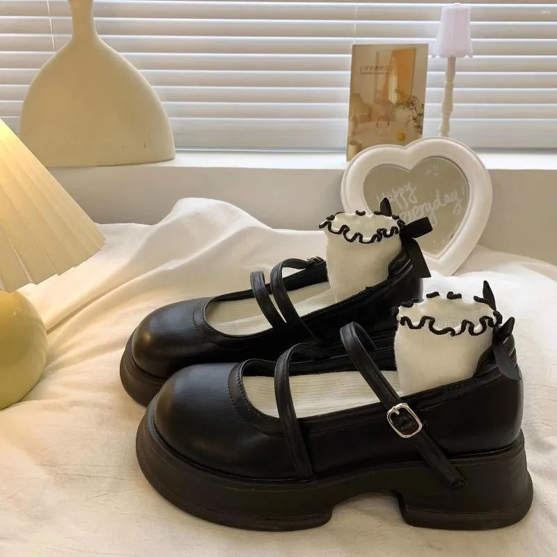 Vrijetijdsschoenen Leer Mary Jane Dames Japanse stijl Lolita Ronde neus Hoog platform Damesschoenen Zwart Gothic Gevulkaniseerd Voor A H