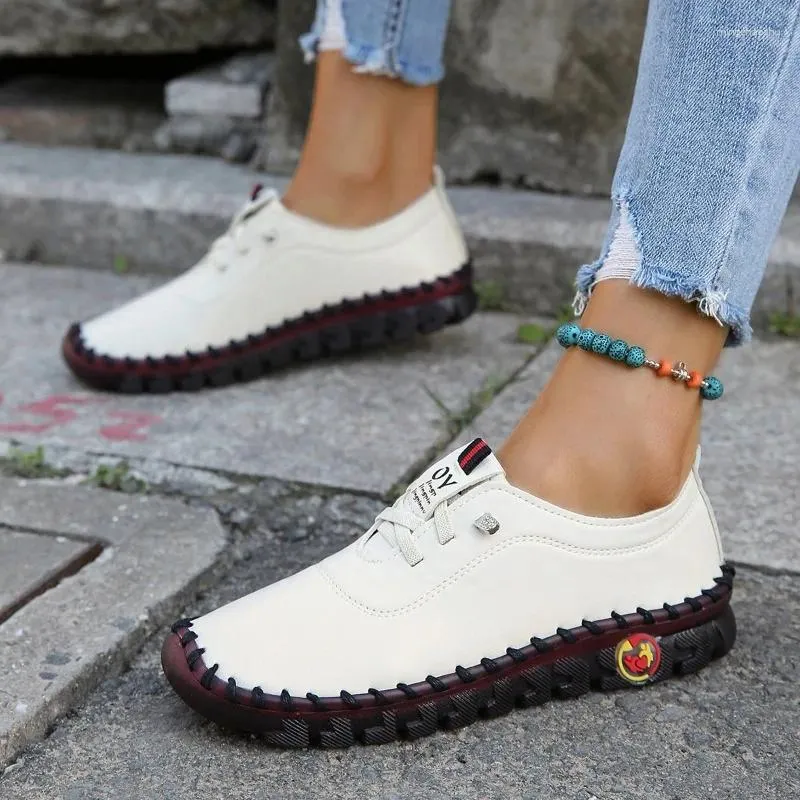 Casual Shoes 2024 Losfers Spring Autumn Women's Flat Shoe Fashion Round Toe Lace-Up Flats Retro Sofe Sy Lady Zapatos