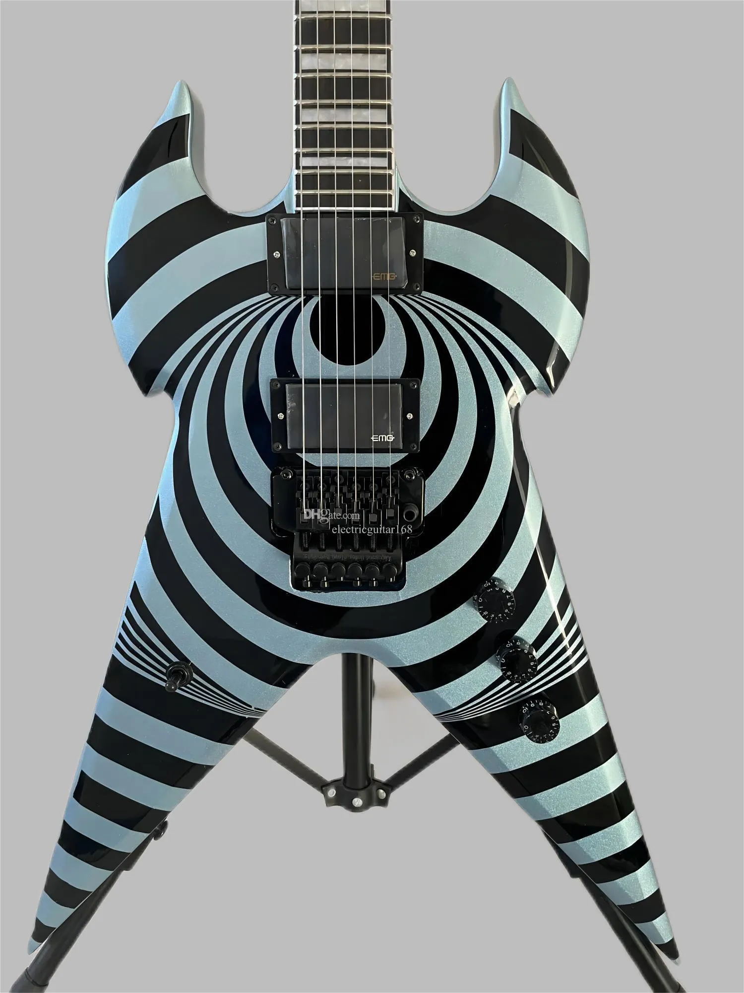 Guitare électrique OEM chinois V Flying V Style Metal Blue Color Duplex Tremolo System Zakk Wylde Guitar Audio 369