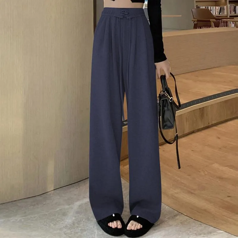 Women's Pants Women Wide Leg With Pockets Solid Color Relaxed Fit Casual High Waist Straight Trousers Office Wear Spring 2024
