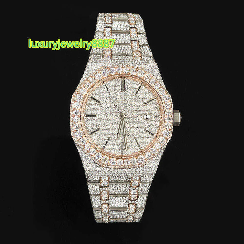 Ювелирные изделия в стиле хип-хоп, часы с муассанитом, роскошные механические часы VVS с муассанитом и бриллиантами