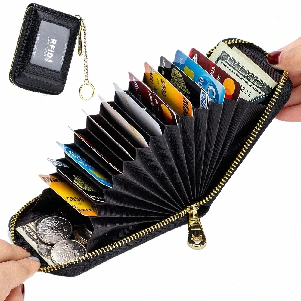 RFID-kreditkortsinnehavare, avslappnad plånbok för flera fack, enkel zip runt kortfodral I036#