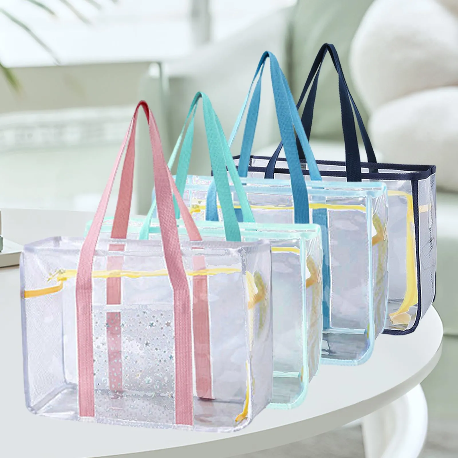 Clear Tote Bag Travel Storage Bag Thick PVC Large Capacity Transparent Shoulder Bag for Stadium Sports Game Street Daily Travel