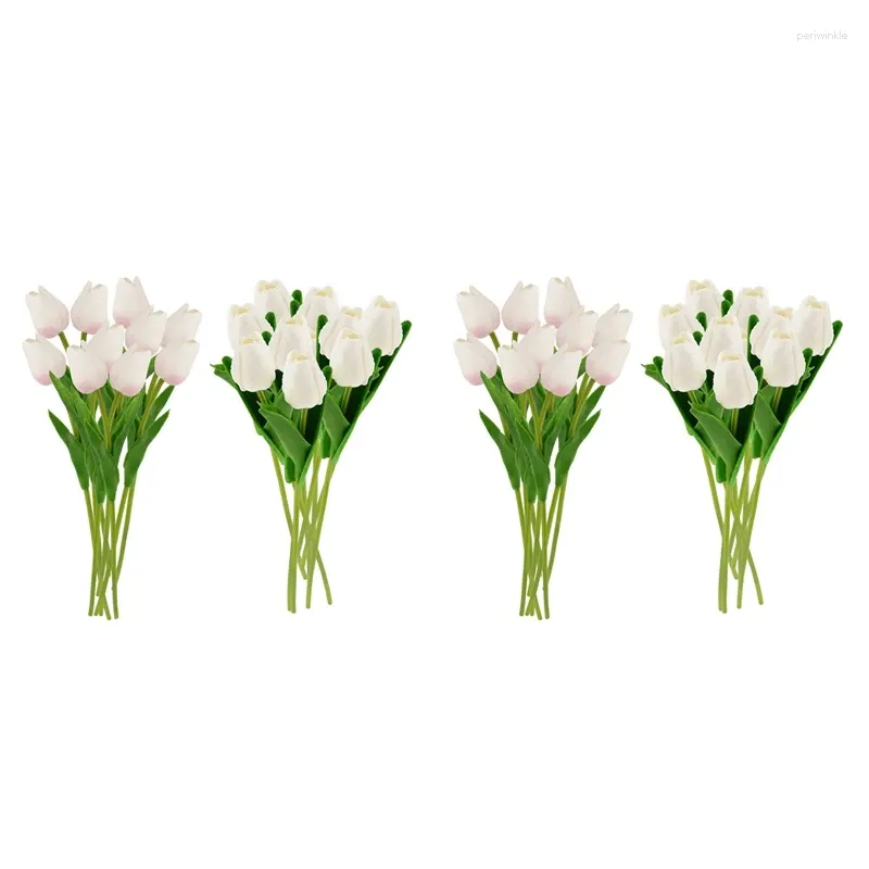 Decoratieve Bloemen 40 Stuks Kunstmatige Nep Tulp Boeket Voor Huis Tuin Bruiloft Bloemen Decor (Wit En Roze)