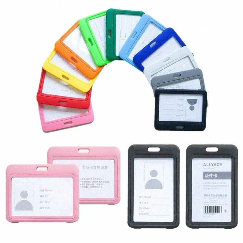 2 pz / set porta badge bifacciale Pass copertura della carta di lavoro ID Tag caso di permesso di lavoro per i lavoratori del personale ID protezione della carta di credito n4pW #